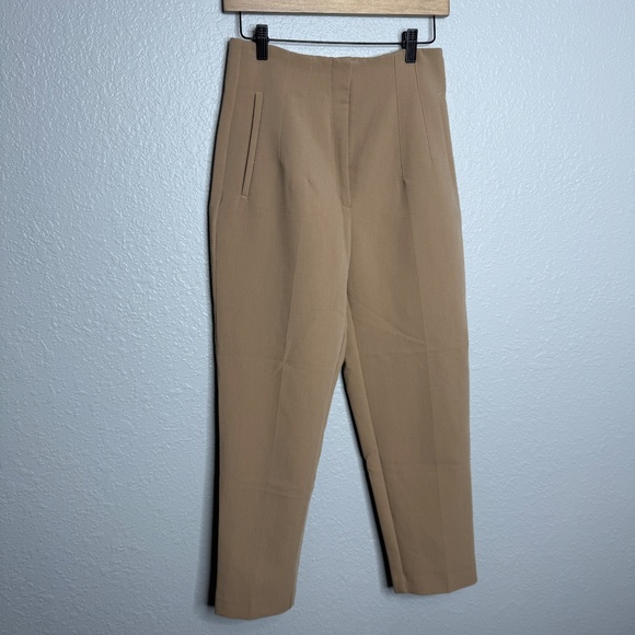 Zara Tan straight leg pants with pleating at top Size Medium -cp - Picture 3 of 7